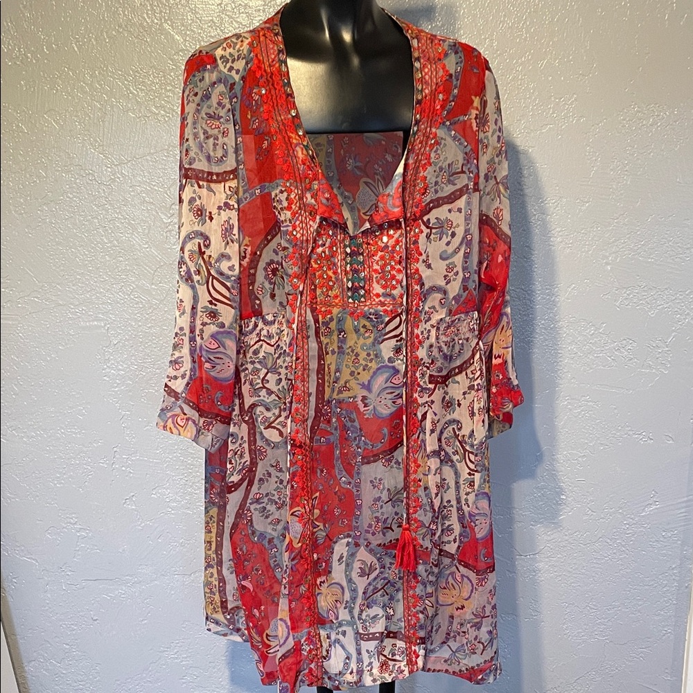 Elegant Red Paisley Tunic Top